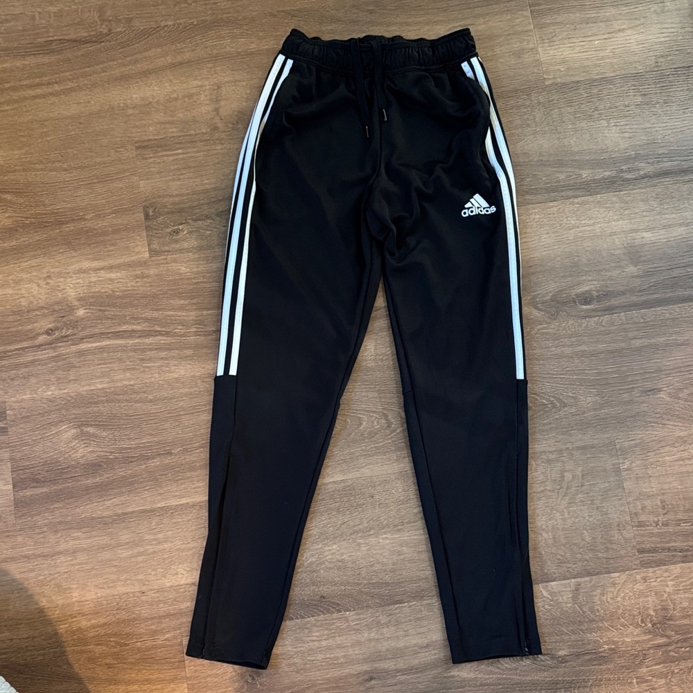 Adidas Men’s Black Tiro Joggers with White Stripes